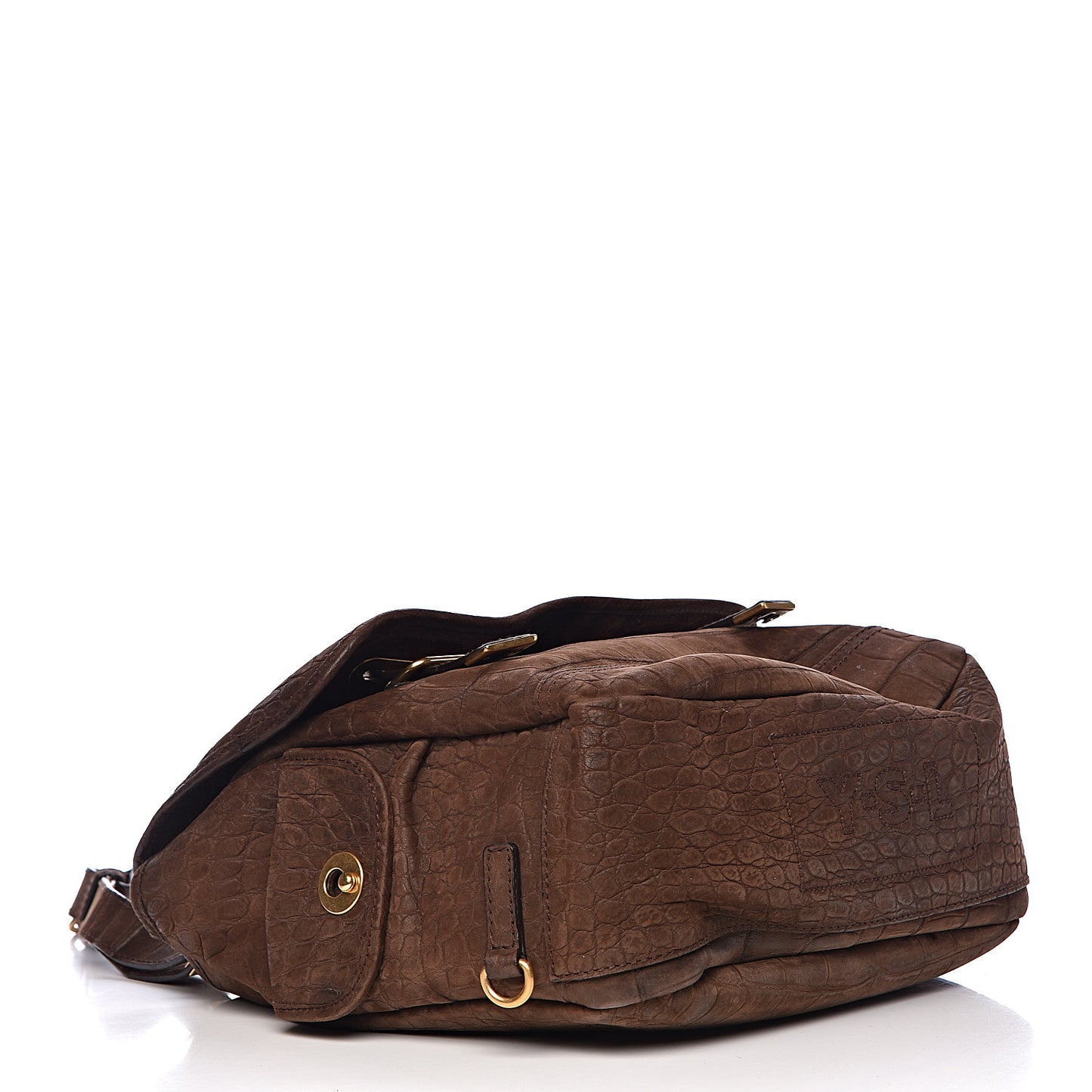 Crocodile Embossed Nubuck Besace Shoulder Bag Brown Sand