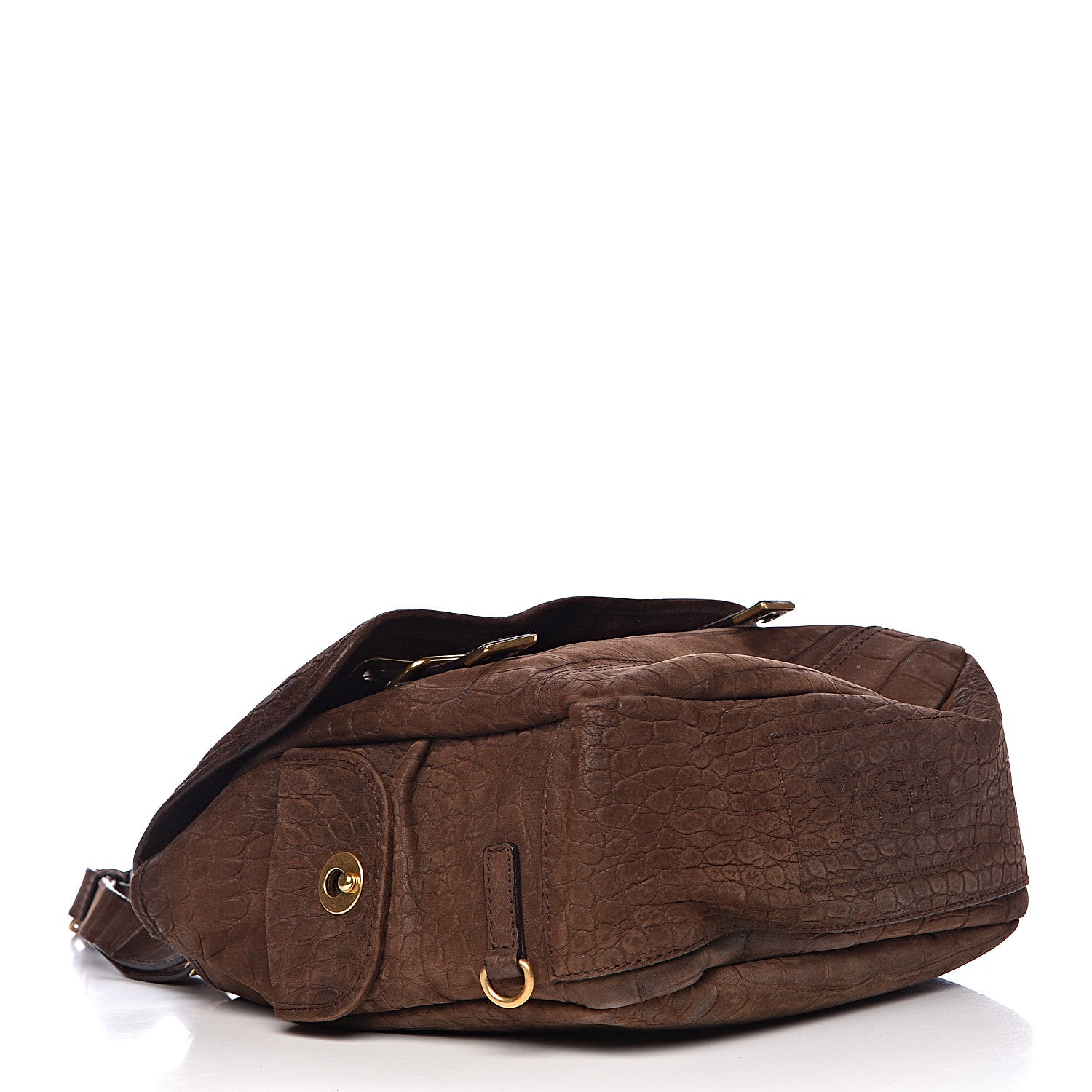 Saint Laurent Crocodile Embossed Nubuck Besace Shoulder Bag Brown Sand 4 of 13