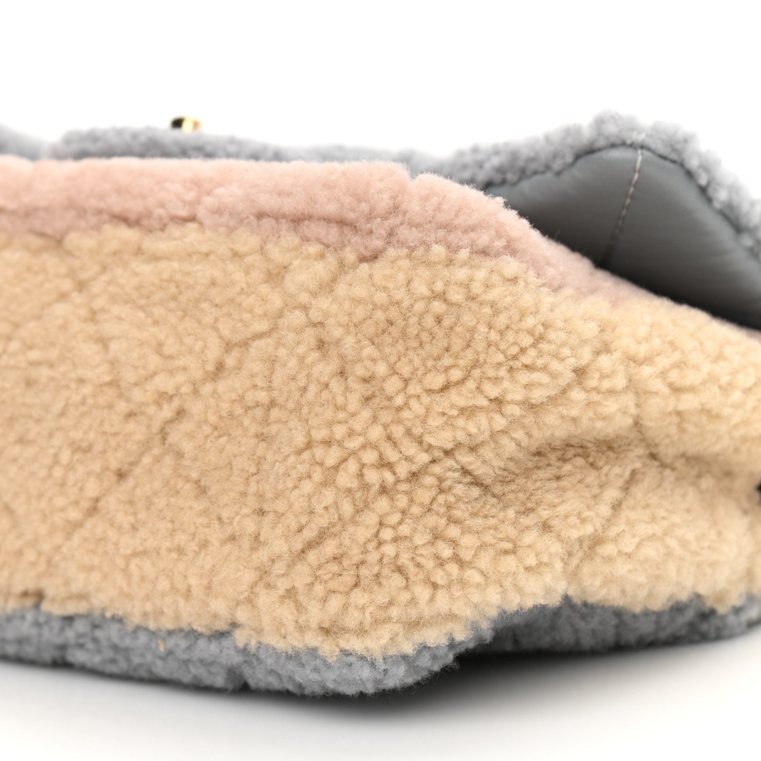Chanel Shearling Sheepskin Single Flap Gray Pink Beige 10 of 11