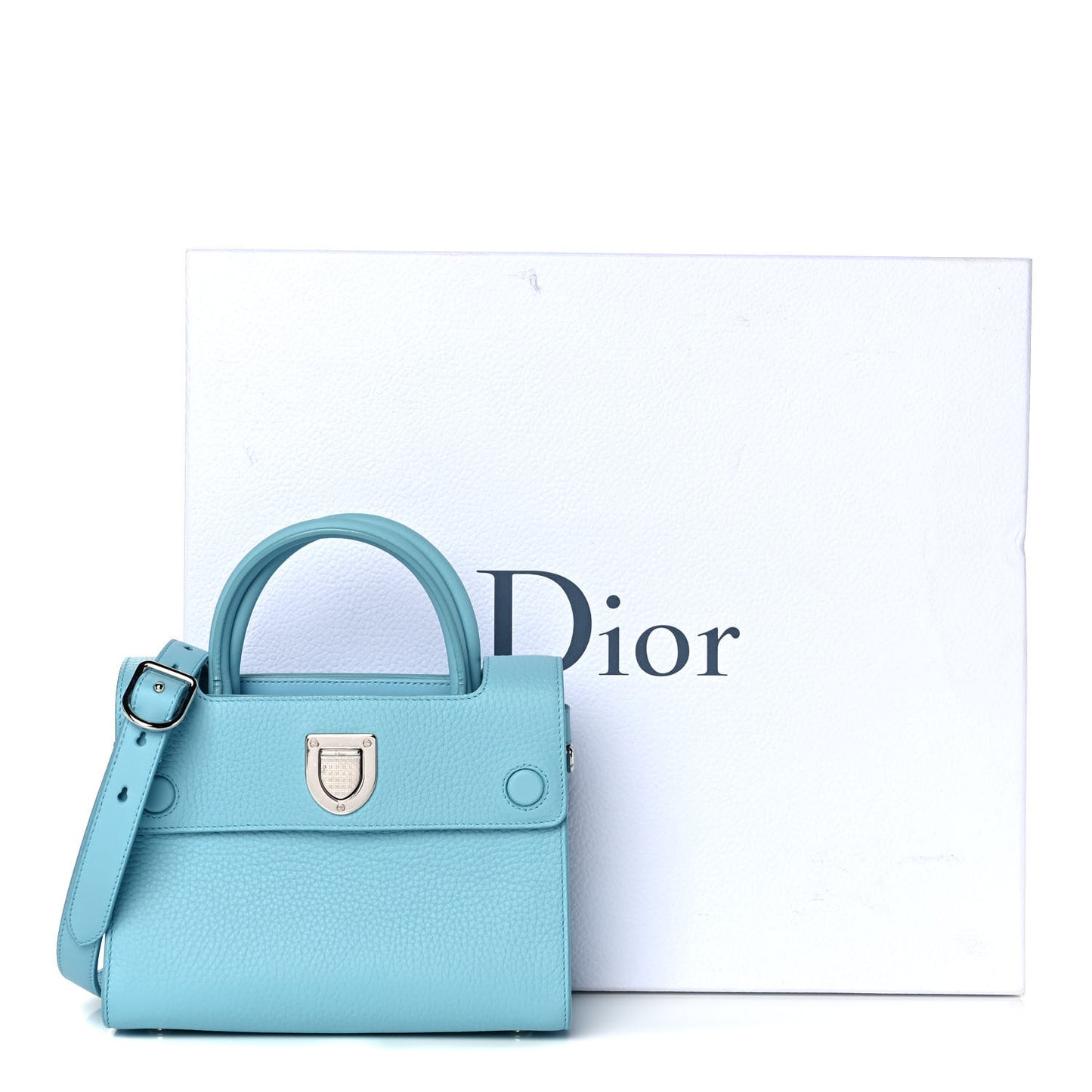 Grained Calfskin Mini Diorever Flap Sky Blue