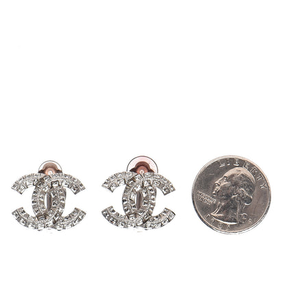 Chanel Baguette Crystal CC Clip On Earrings Silver 2 of 5