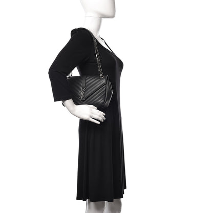 Saint Laurent Grained Calfskin Matelasse Chevron Medium Monogram Chain Bag Black 2 of 10