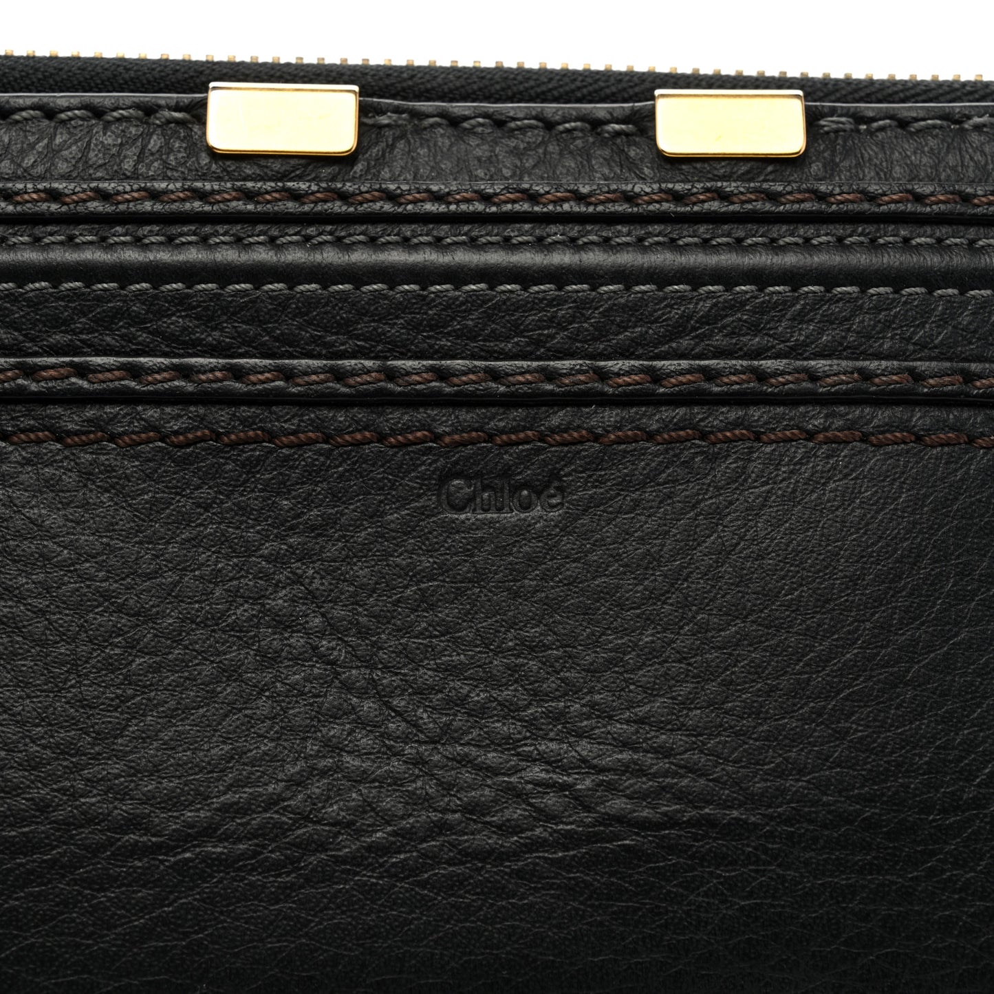 Grained Calfskin Marcie Long Zip Around Wallet Black