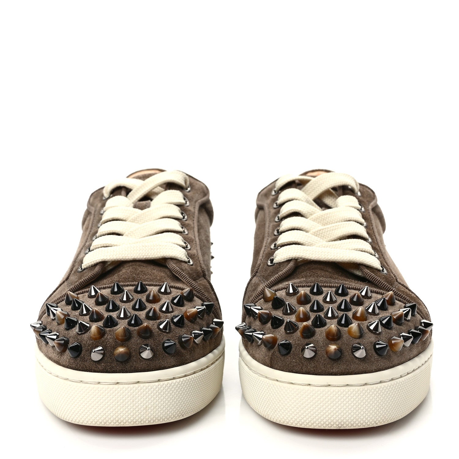 Christian Louboutin Suede Calfskin Vieira Spikes Womens Orlato Flat Sneakers 38 Silex Mix Corne 2 of 9