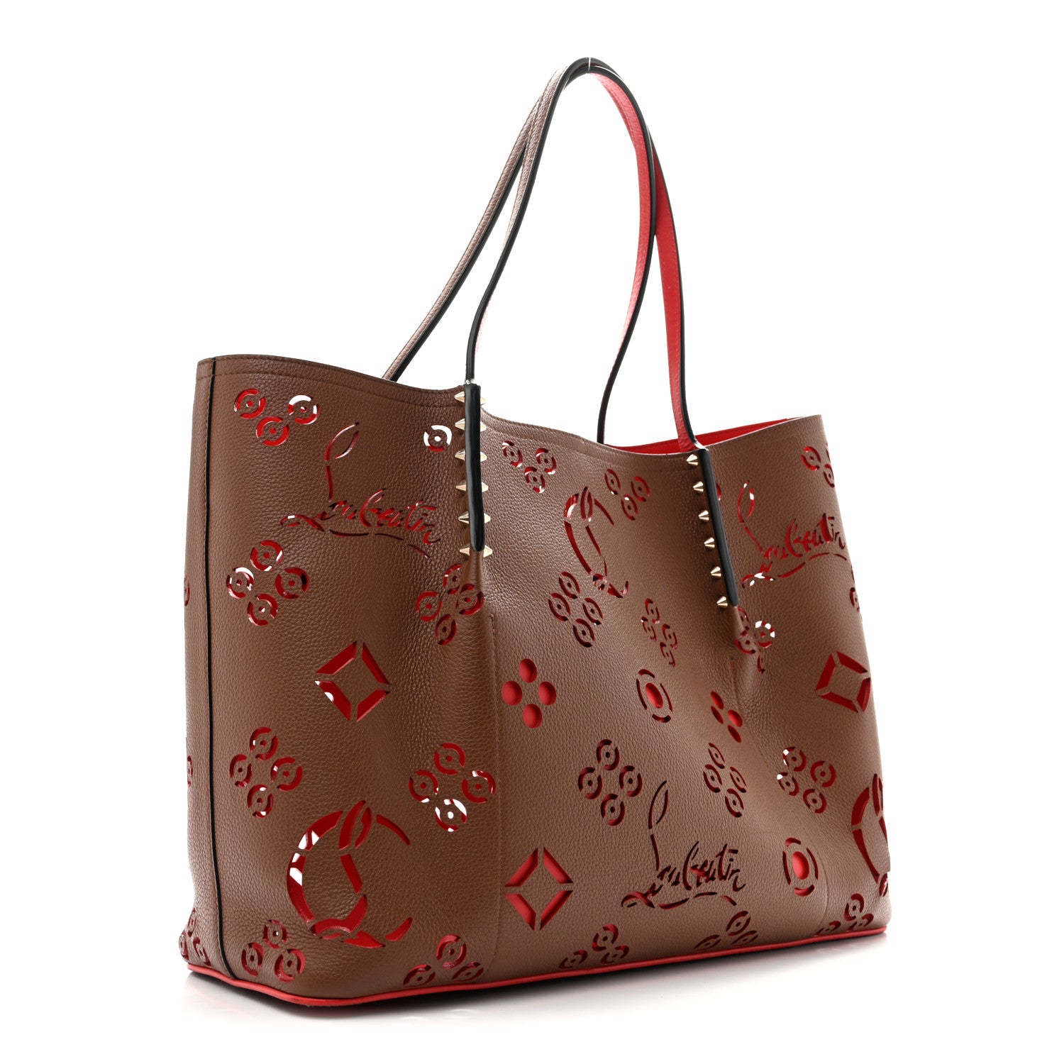 Christian Louboutin Calfskin Loubinthesky Small Perforated Cabarock Spikes Tote Biscotto 3 of 14