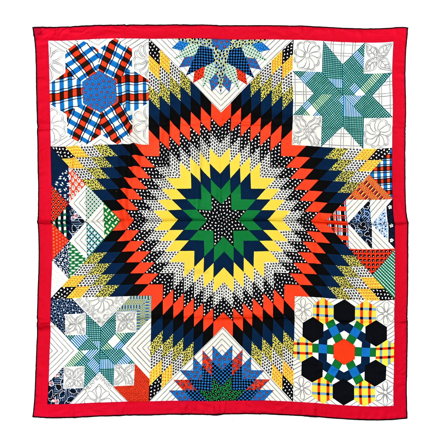 Cashmere Silk American Quilts Shawl 140 Fuchsia Black Multicolor