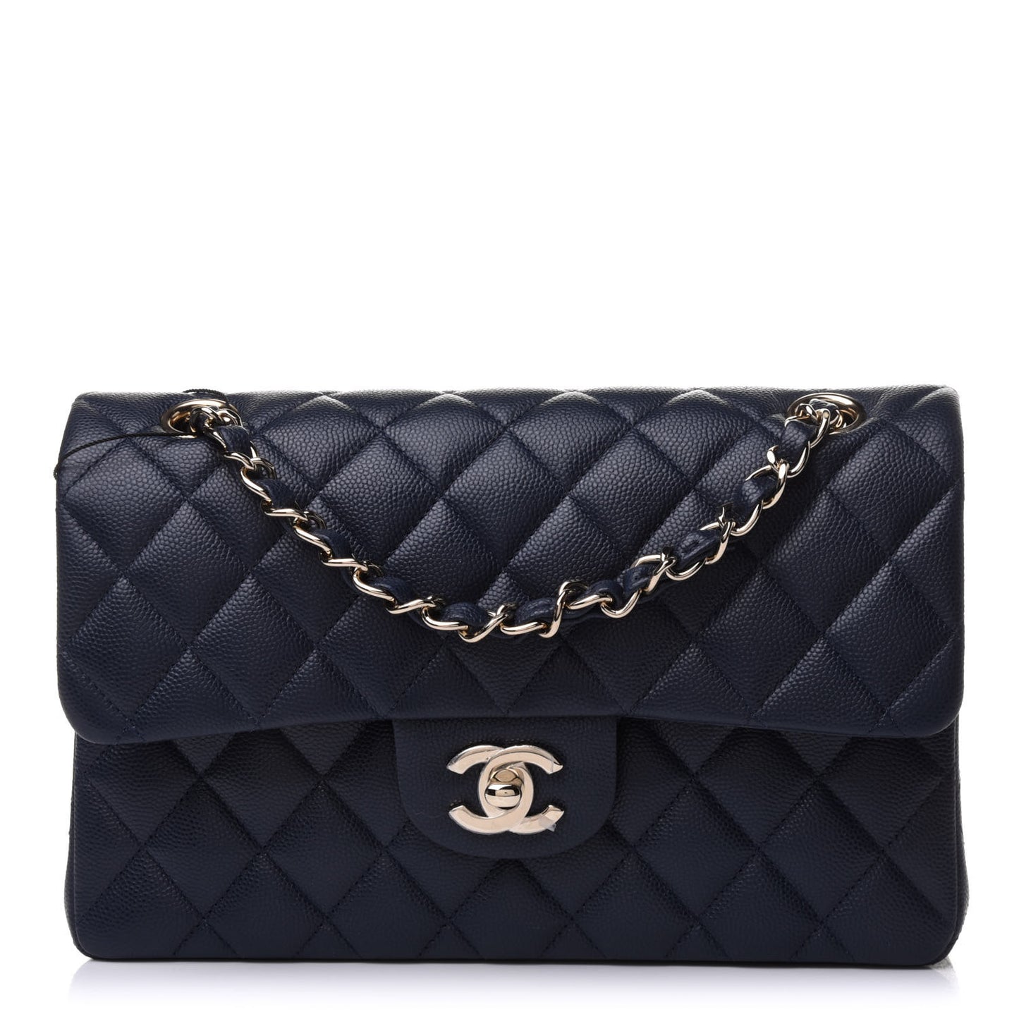 Caviar Quilted Small Double Flap Navy