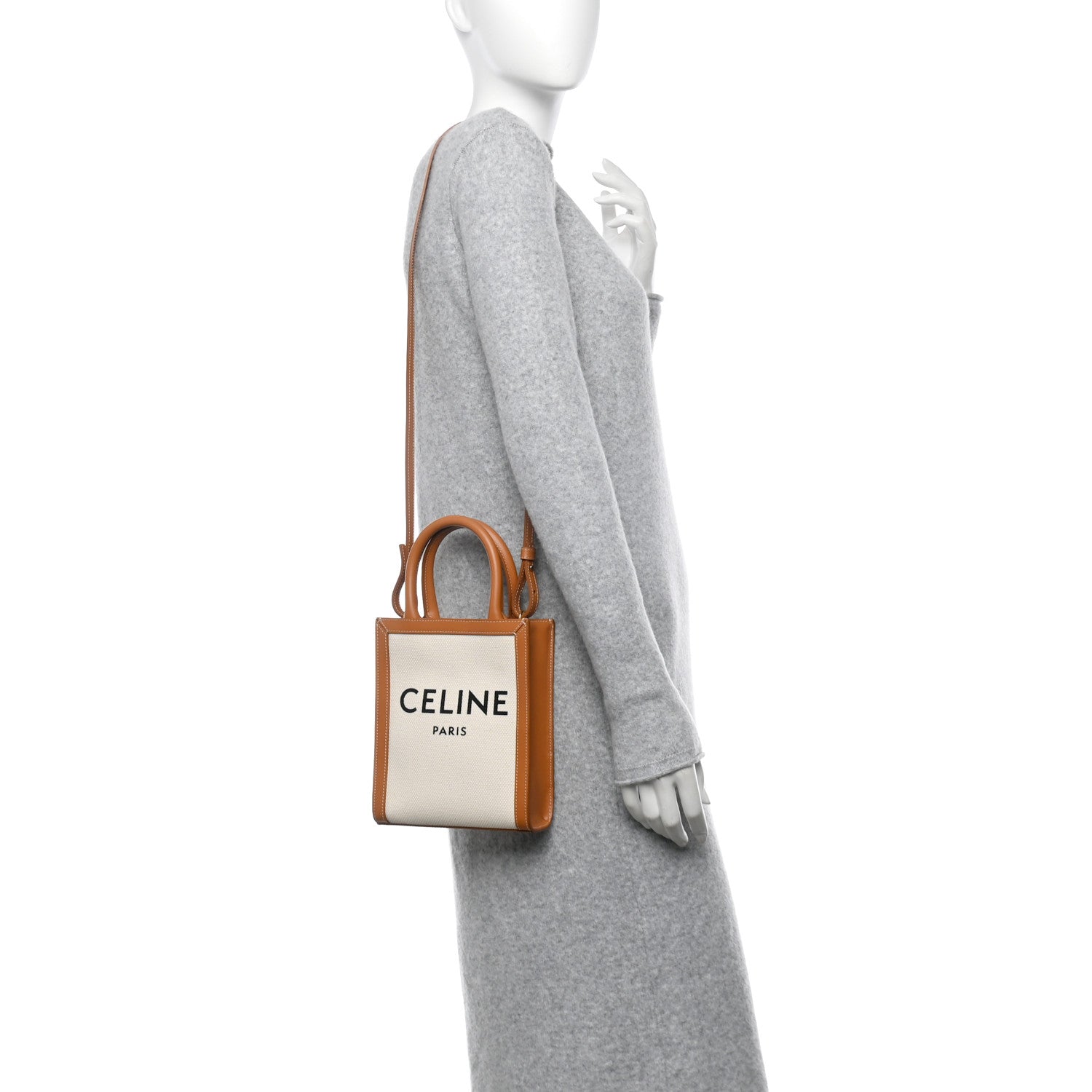 Celine Canvas Calfskin Mini Vertical Cabas Natural Tan 2 of 8