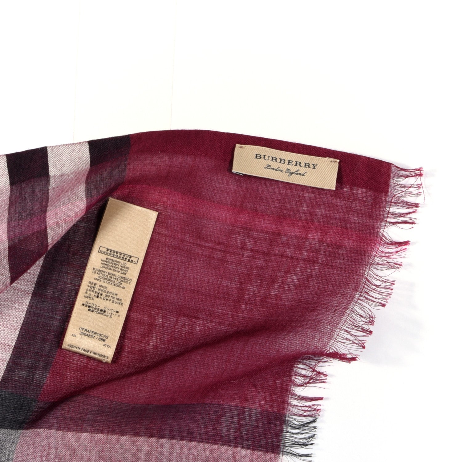 Burberry Wool Silk Gauze Giant Check Scarf Plum 3 of 3