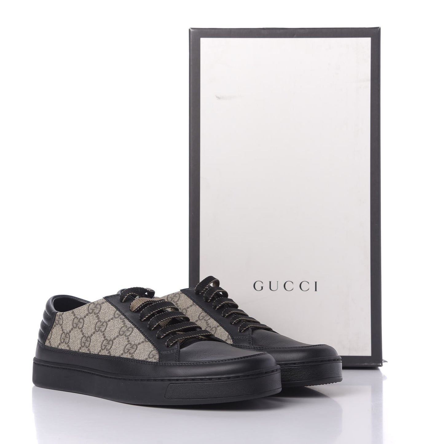 GG Supreme Monogram Mens Low Top Sneakers 8 Black Beige Ebony