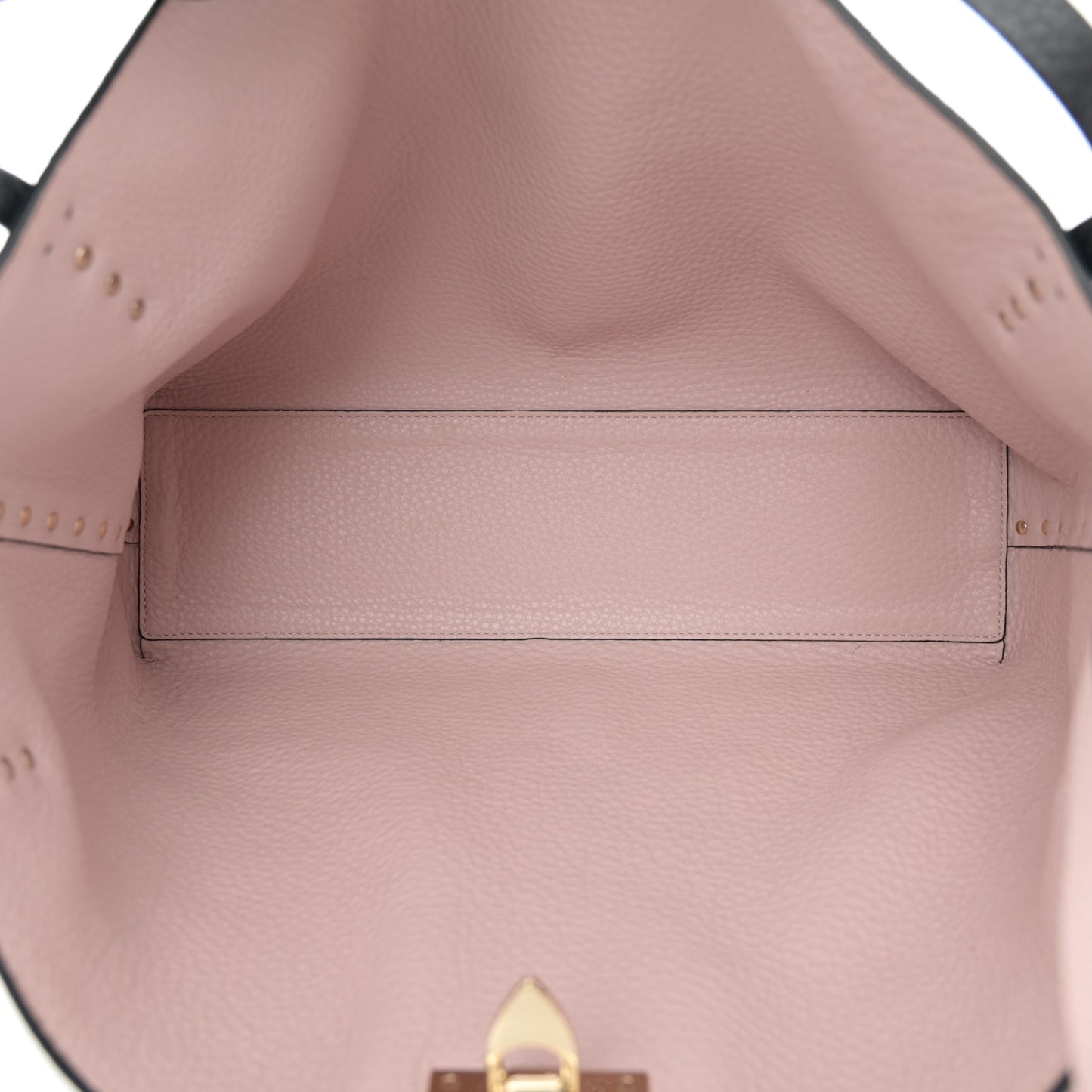 Grained Calfskin Rockstud Flip Lock Tote Black Rose Quartz