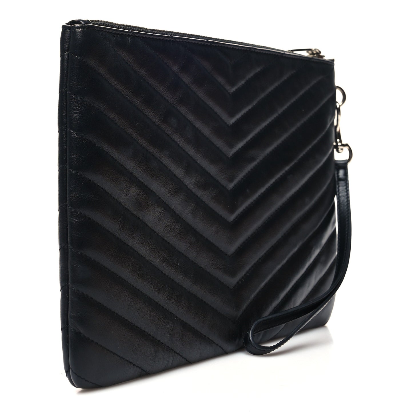 Calfskin Matelasse Chevron Monogram A5 Wristlet Black