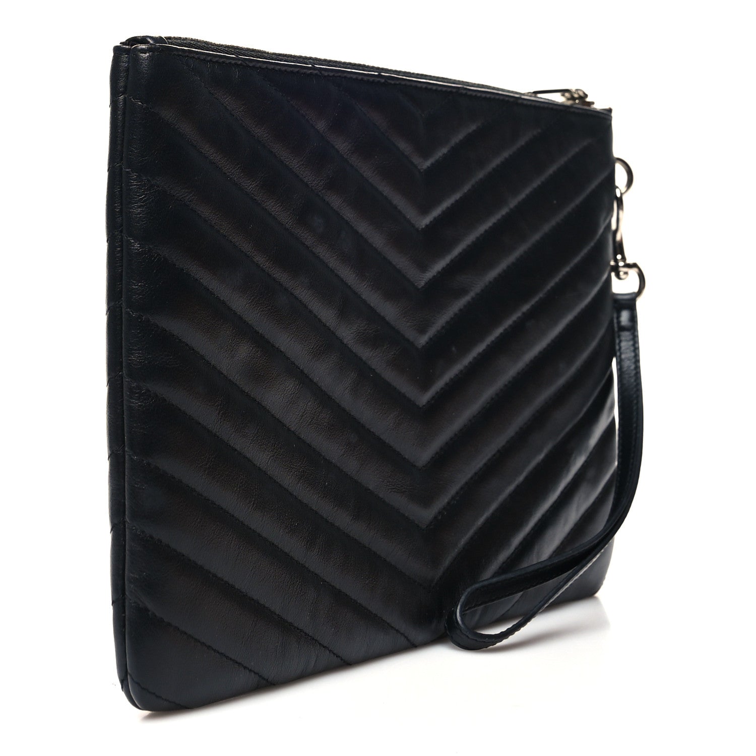 Saint Laurent Calfskin Matelasse Chevron Monogram A5 Wristlet Black 3 of 10
