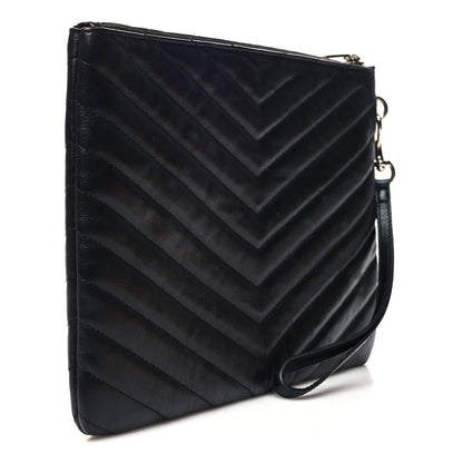 Saint Laurent Calfskin Matelasse Chevron Monogram A5 Wristlet Black 3 of 10