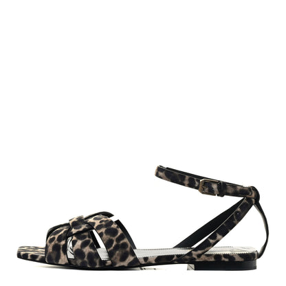 Saint Laurent Suede Leopard Print Tribute 05 Ankle Strap Sandals 36.5 Russian Beige 1 of 7
