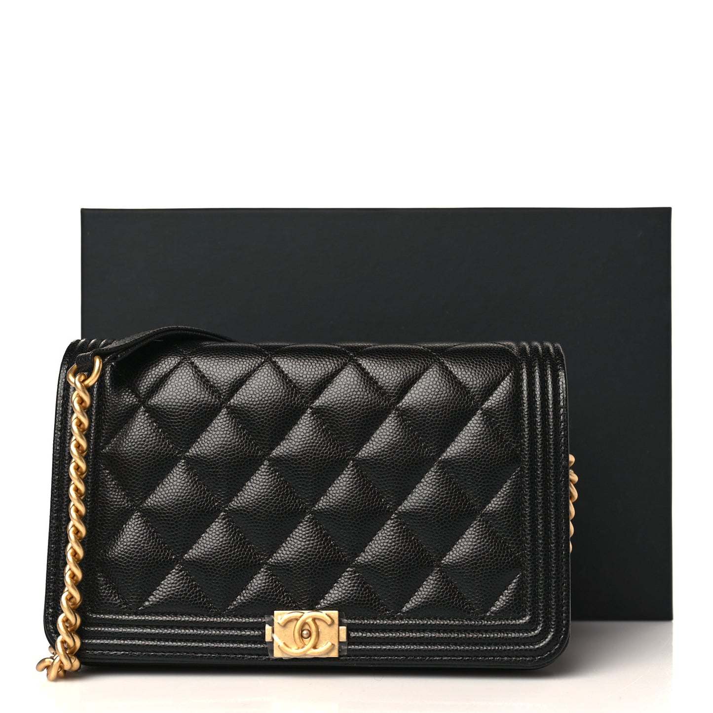 Caviar Quilted Boy Wallet On Chain WOC Black