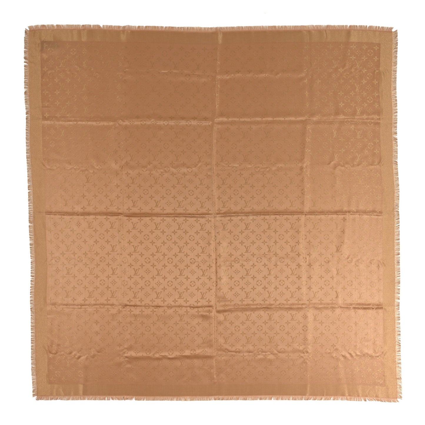 Silk Wool Monogram Shine Shawl Caramel
