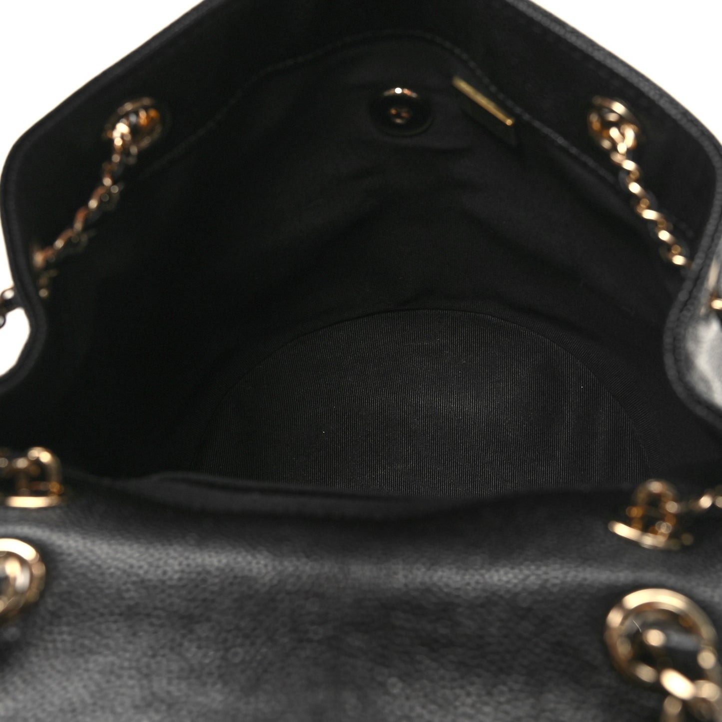 Shiny Caviar Quilted Medium Duma Pockets Drawstring Backpack Black