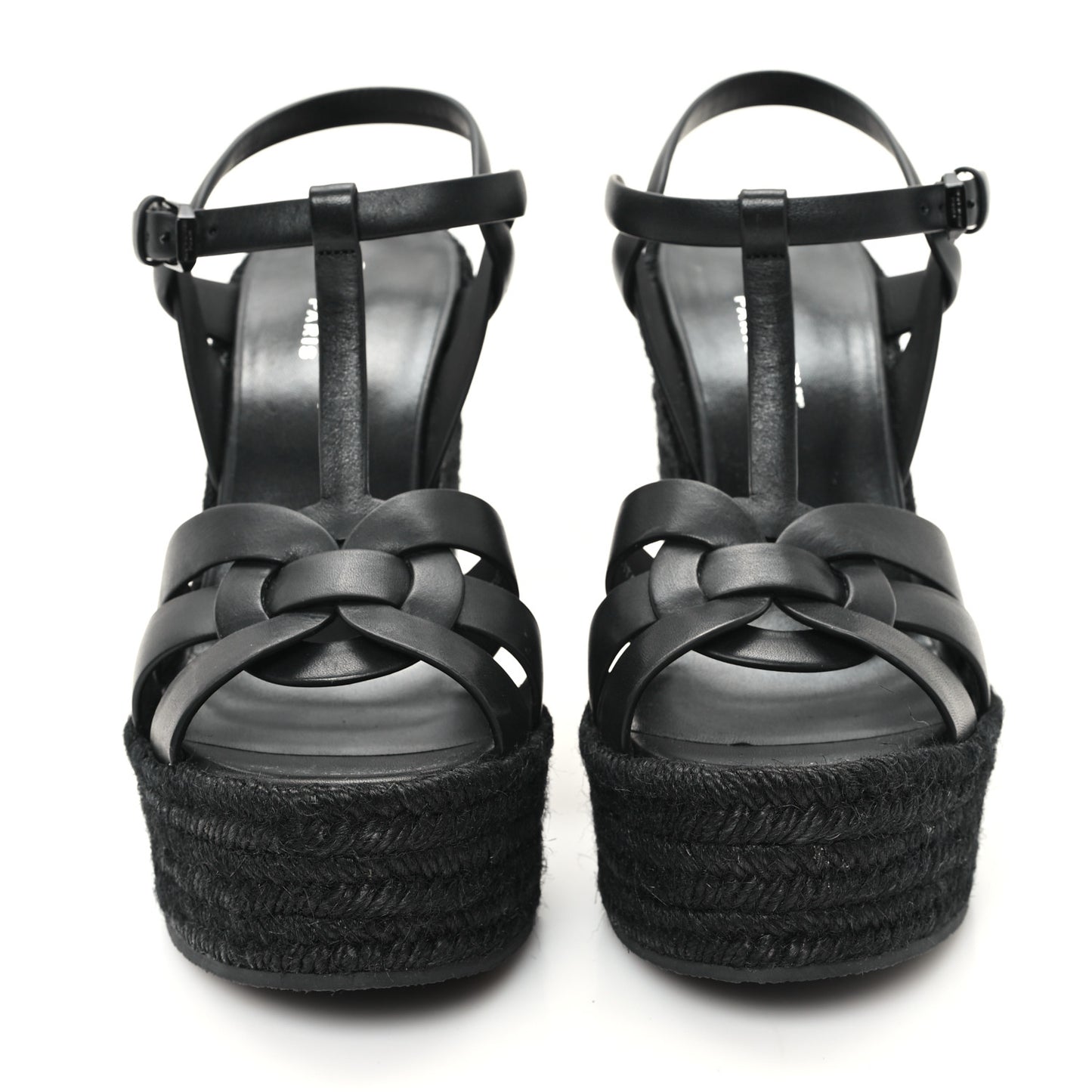 Calfskin Tribute 95 Platform Espadrille Wedge Sandals 38.5 Black