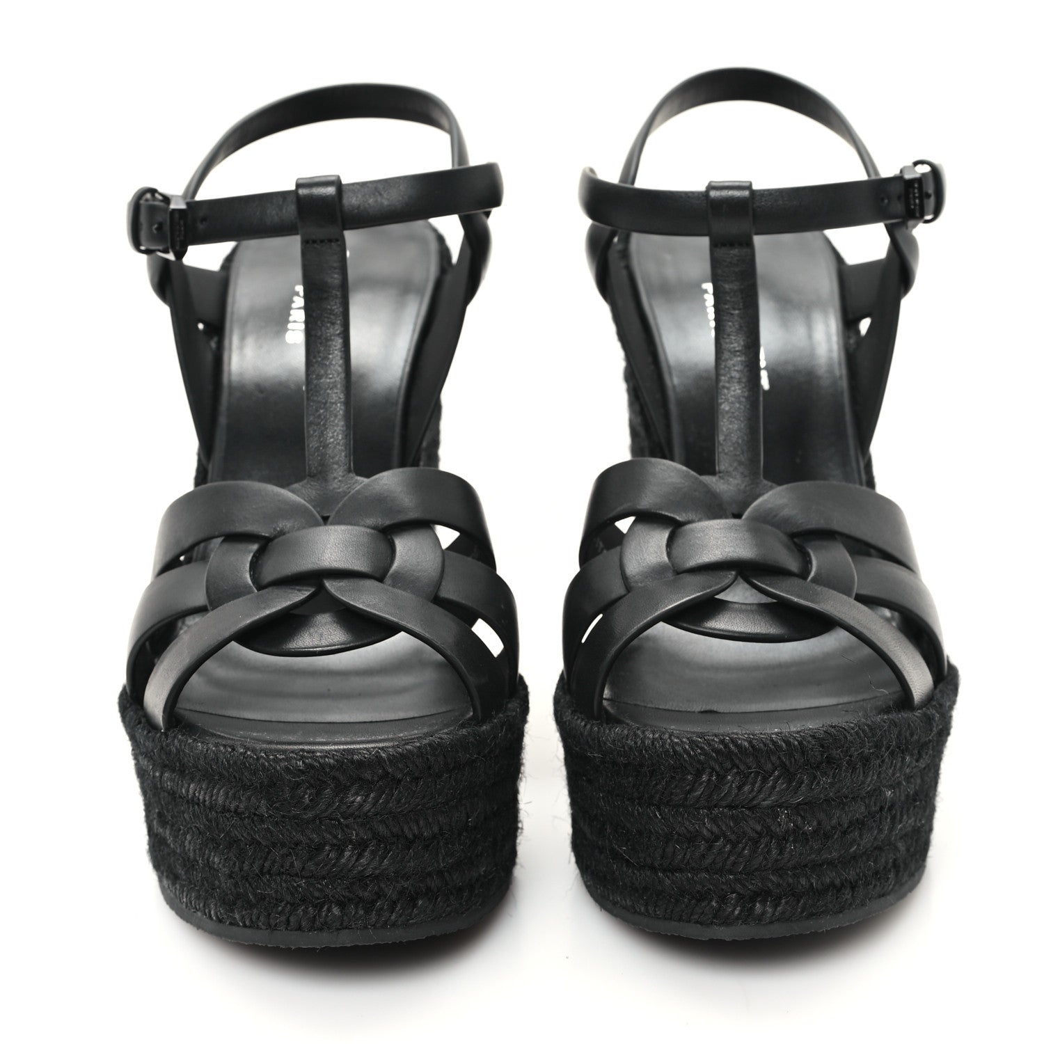Saint Laurent Calfskin Tribute 95 Platform Espadrille Wedge Sandals 38.5 Black 3 of 9