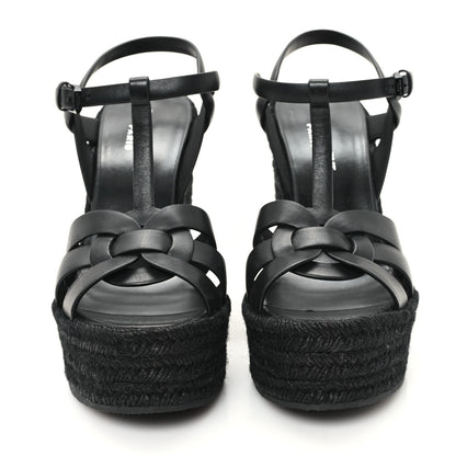 Saint Laurent Calfskin Tribute 95 Platform Espadrille Wedge Sandals 38.5 Black 3 of 9