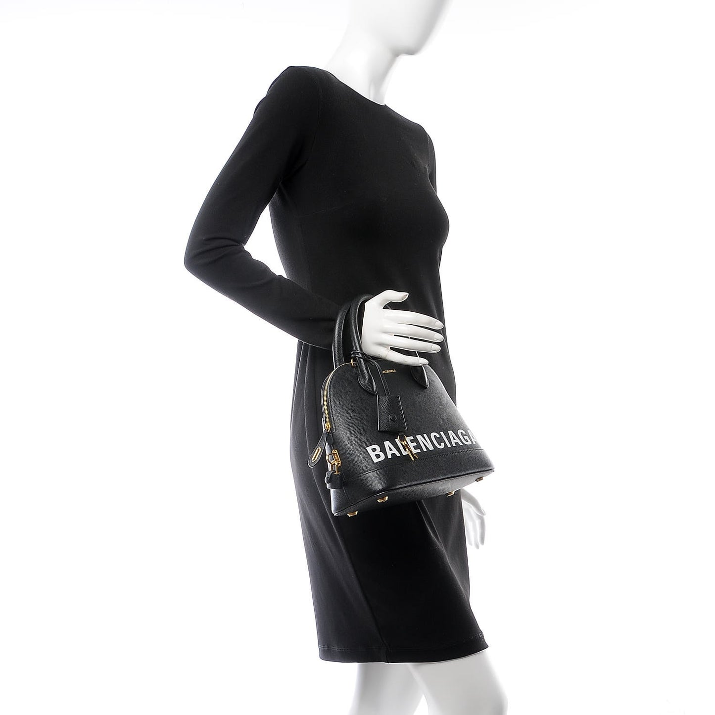 Signature Grained Calfskin Logo S Ville Top Handle Bag Black