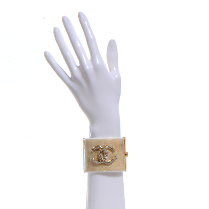 Chanel Resin Crystal CC Cuff Gold Glitter White 2 of 7