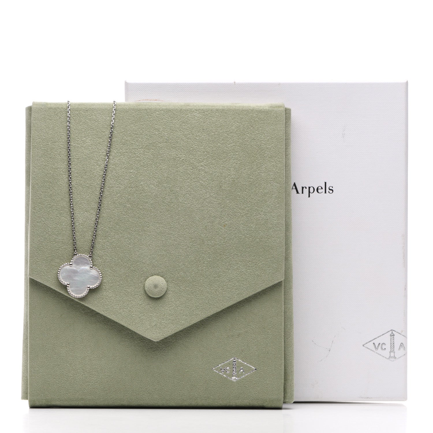 Van Cleef & Arpels 18K White Gold Mother of Pearl Magic Alhambra Pendant Necklace 6 of 6