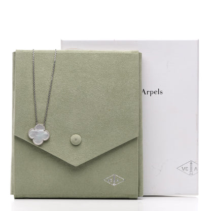 Van Cleef & Arpels 18K White Gold Mother of Pearl Magic Alhambra Pendant Necklace 6 of 6