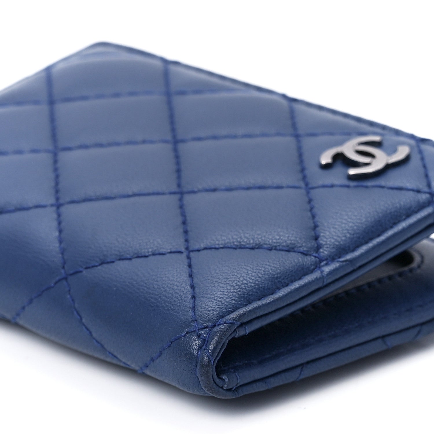 Chanel Lambskin Quilted CC Card Holder Wallet Blue 12 of 16