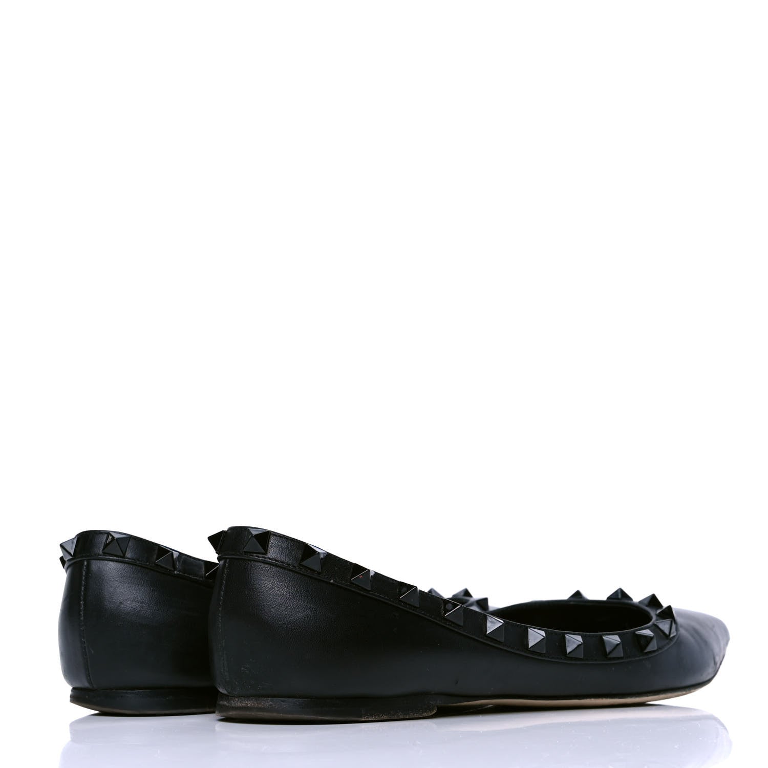 Valentino Garavani Calfskin Lacquered Monochrome Rockstud Ballerina Flats 37 Black 3 of 4