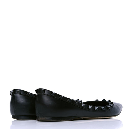 Valentino Garavani Calfskin Lacquered Monochrome Rockstud Ballerina Flats 37 Black 3 of 4