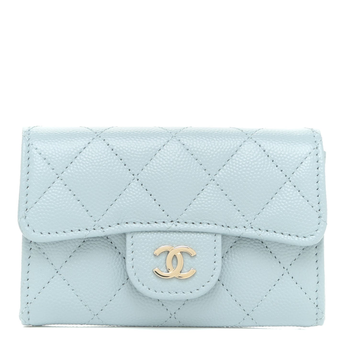 Caviar Quilted Flap Card Holder Wallet Light Blue