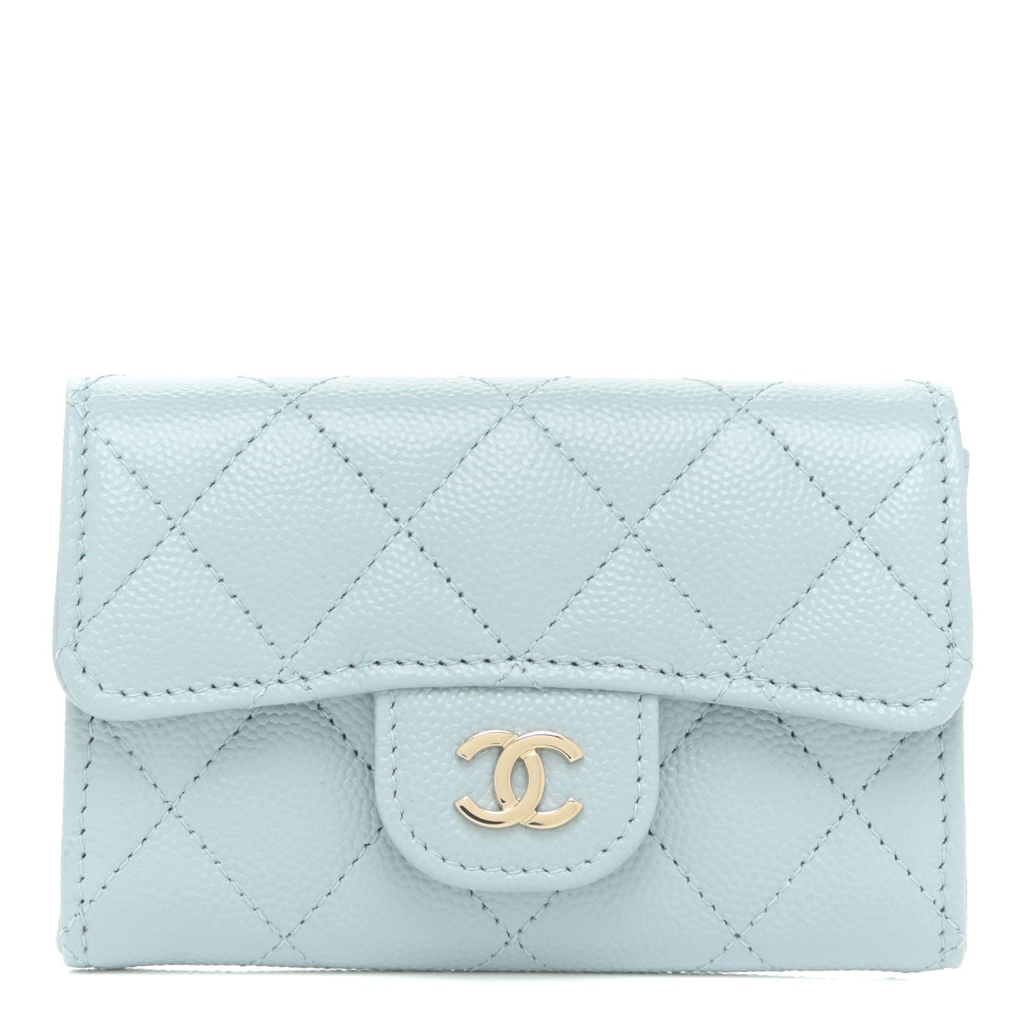 Chanel Caviar Quilted Flap Card Holder Wallet Light Blue 1 of 13
