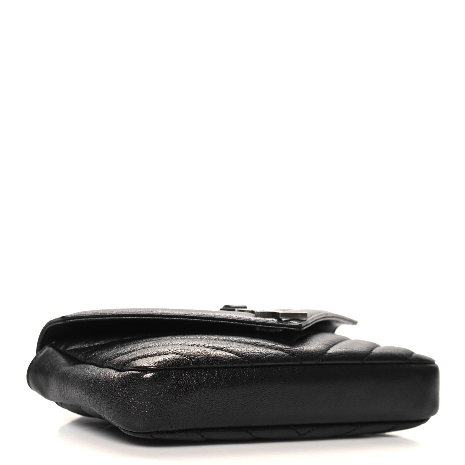 Saint Laurent Sheepskin Matelasse Chevron Monogram College Chain Wallet Coal 4 of 10