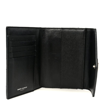 Saint Laurent Grain De Poudre Matelasse Chevron Small Monogram Passport Case Black 5 of 8