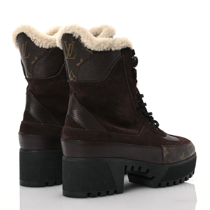 Louis Vuitton Suede Calfskin Shearling Monogram Laureate Platform Boots 35.5 Brown 4 of 10
