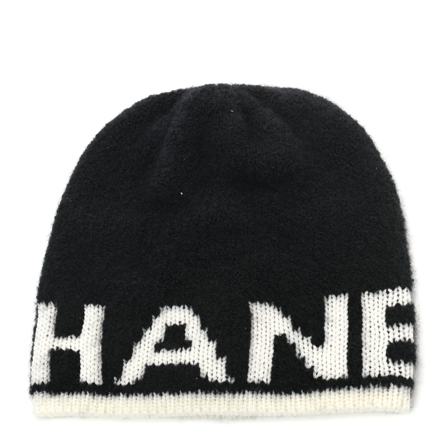 Cashmere Wool Silk Logo Beanie Hat Black White