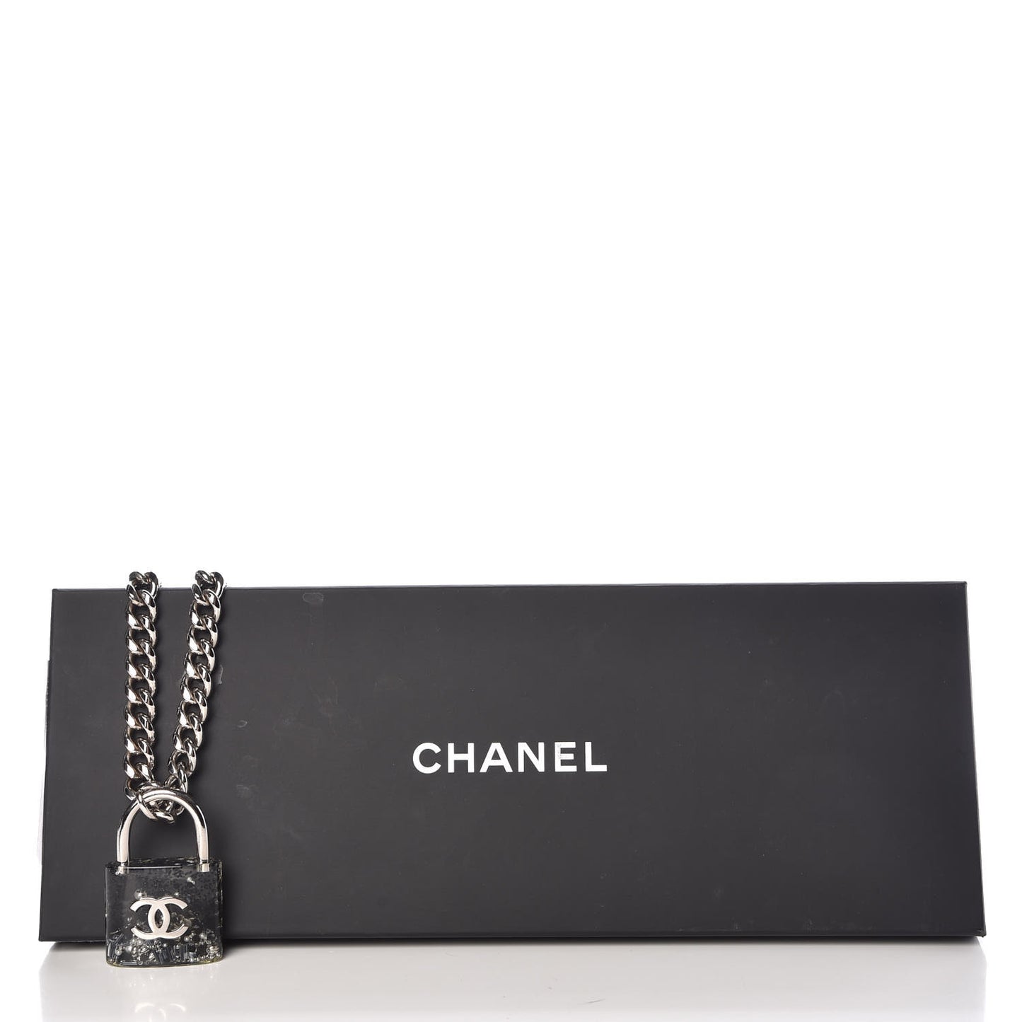 Resin CC Oversized Padlock Chain Necklace Silver Pearly White