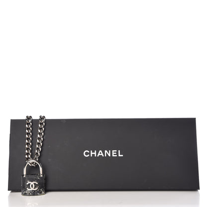 Chanel Resin CC Oversized Padlock Chain Necklace Silver Pearly White 5 of 5