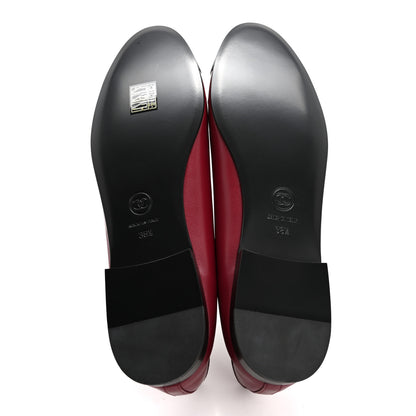 Chanel Lambskin Cap Toe CC Ballerina Flats 38.5 Burgundy Black 5 of 9
