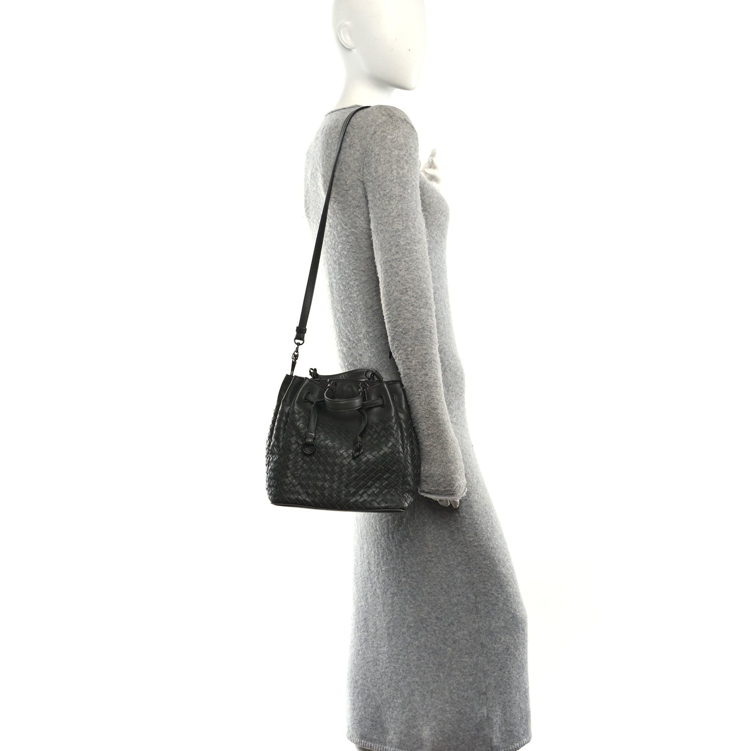 Bottega Veneta Nappa Intrecciato Drawstring Bucket Bag Grey 2 of 10