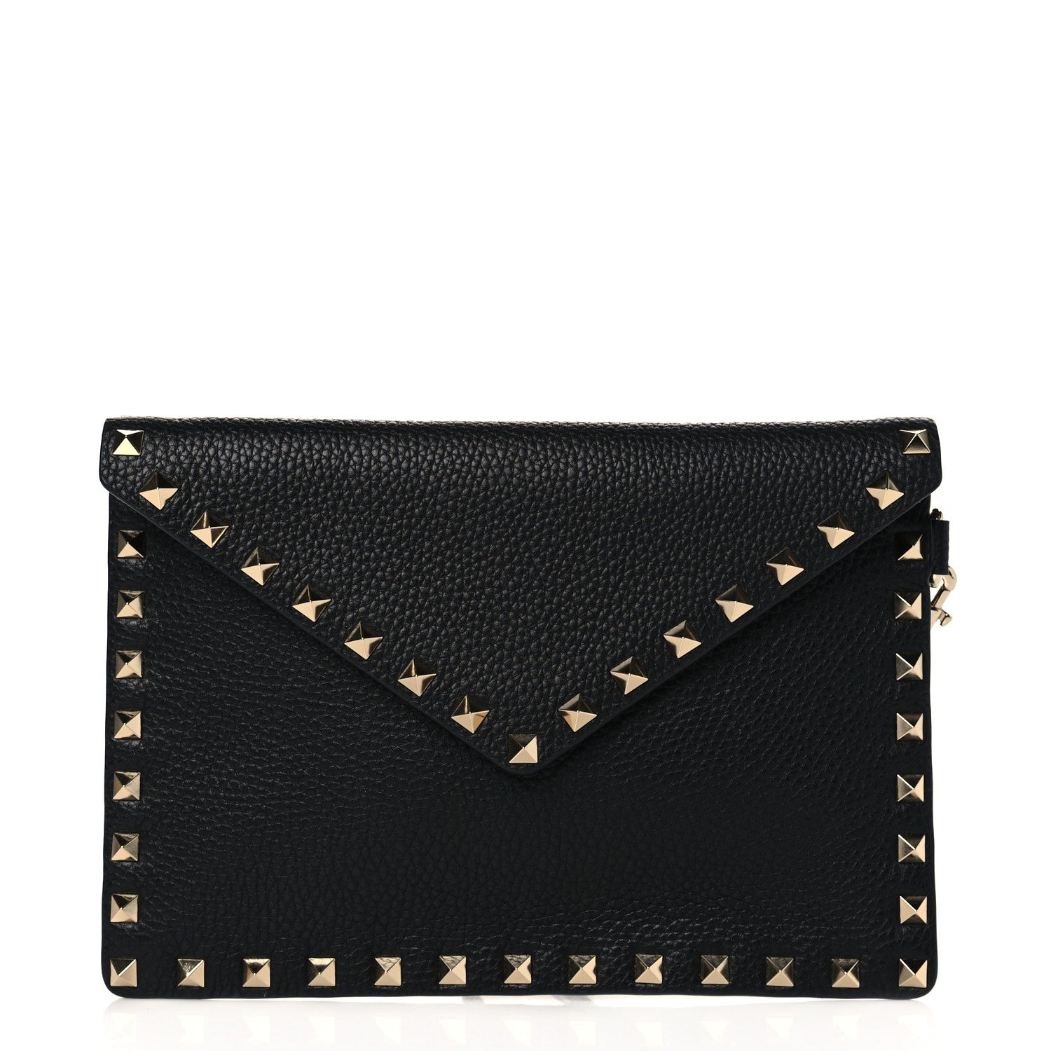 Valentino Garavani Pebbled Calfskin Medium Rockstud Envelope Flat Wristlet Pouch Black 1 of 7