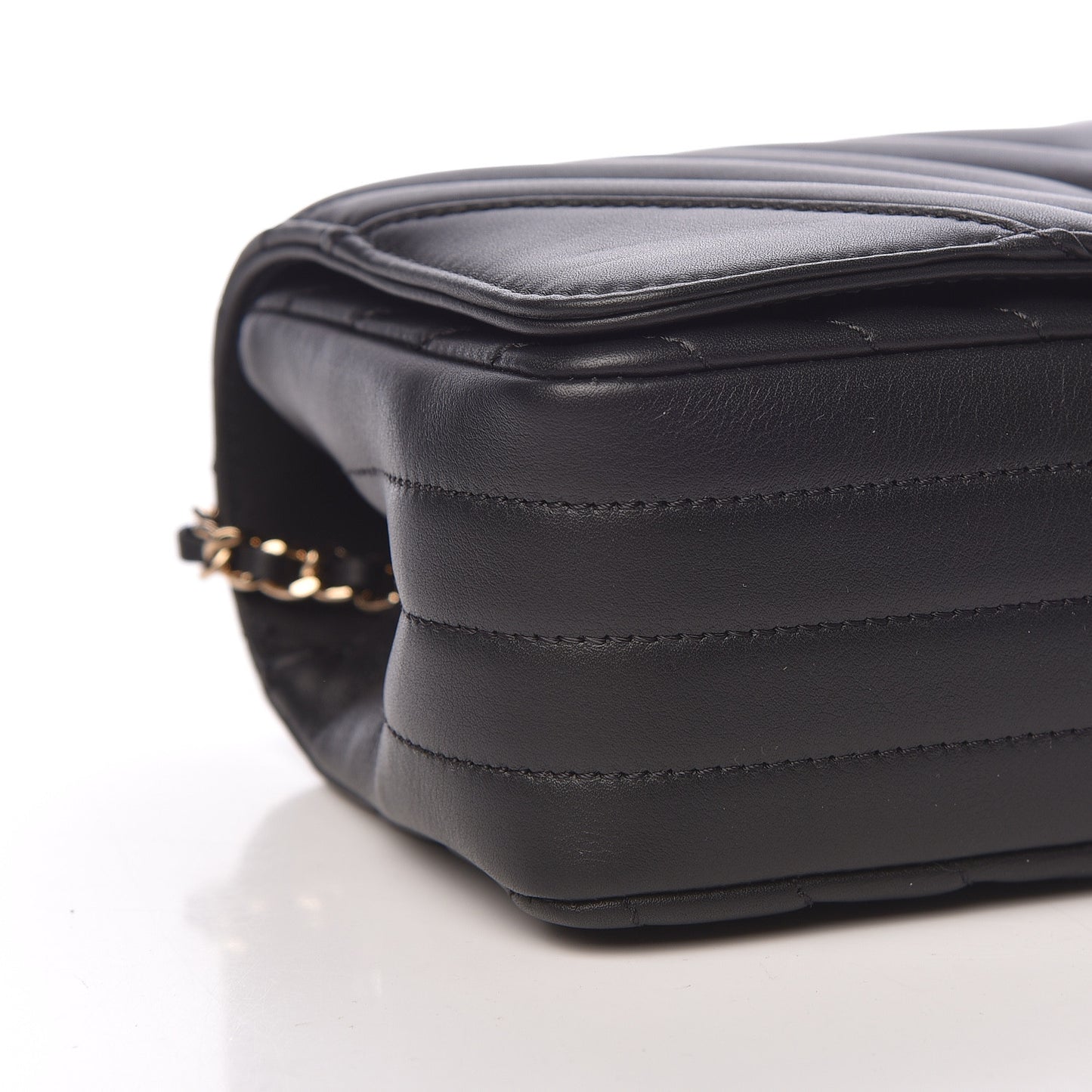 Calfskin Chevron Quilted Mini Statement Flap Black