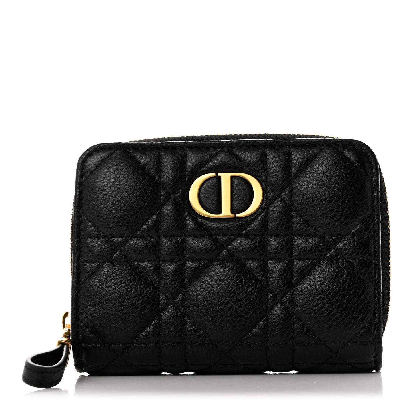 Grained Calfskin Supple Cannage Caro Scarlet Zipped Wallet Black