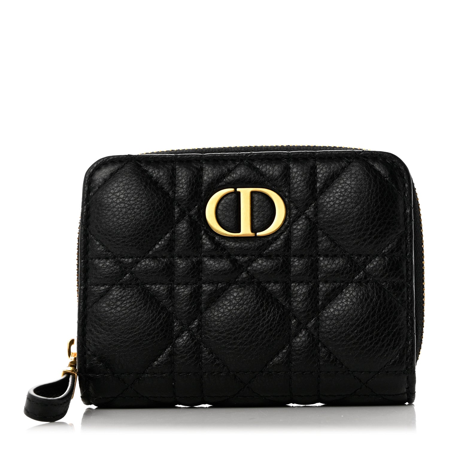 Christian Dior Grained Calfskin Supple Cannage Caro Scarlet Zipped Wallet Black 1 of 8