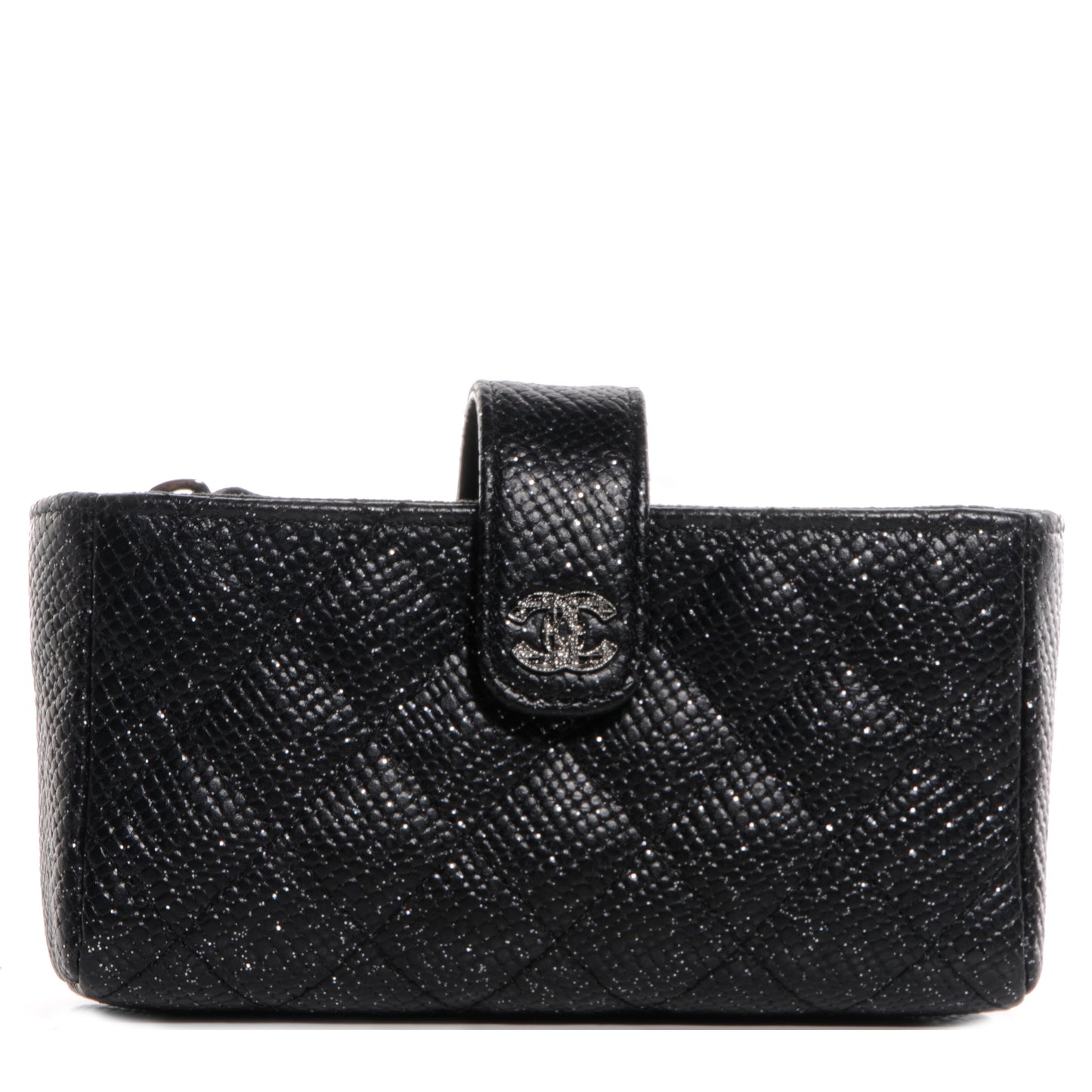 Glitter Caviar Quilted Mini Clutch Black