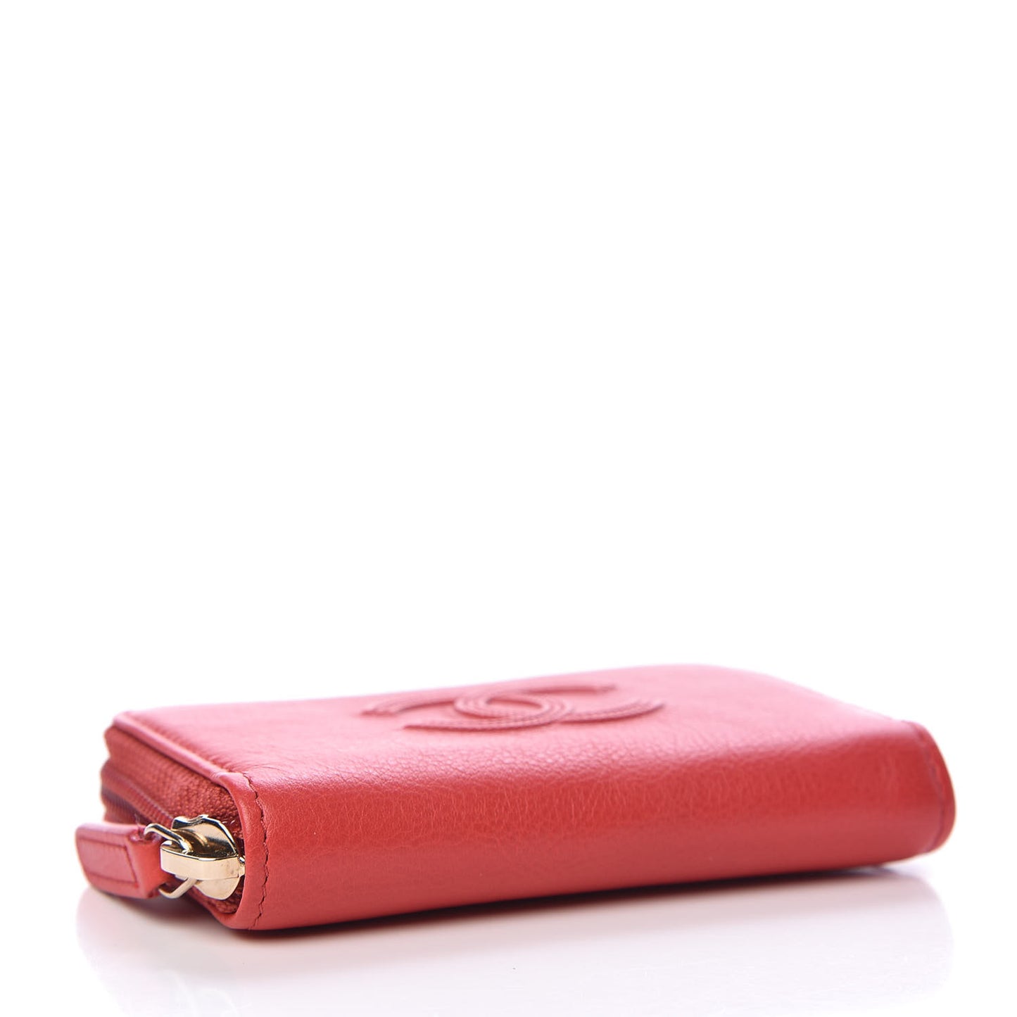 Calfskin CC Zip Around Coin Purse Light Red