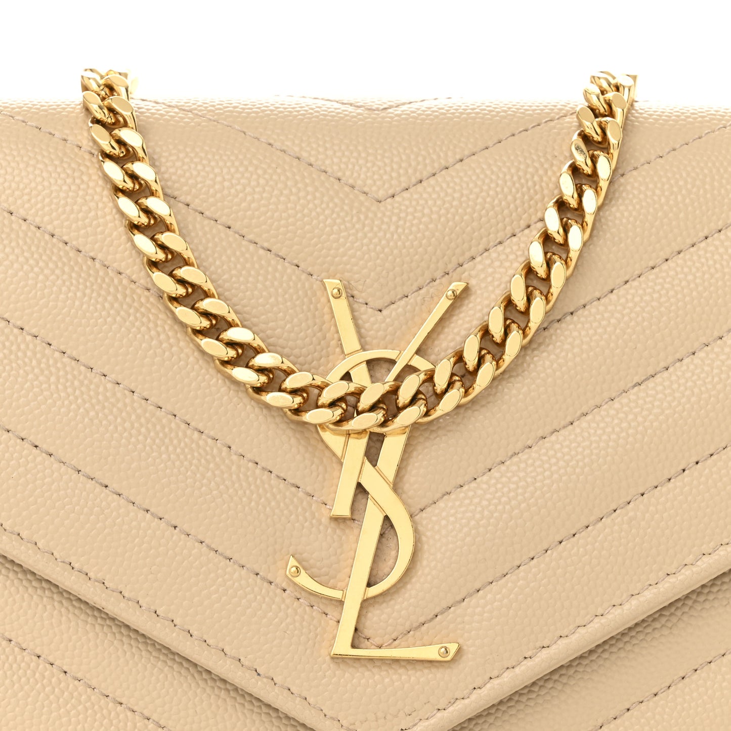 Grain De Poudre Matelasse Chevron Monogram Chain Wallet Nude Powder