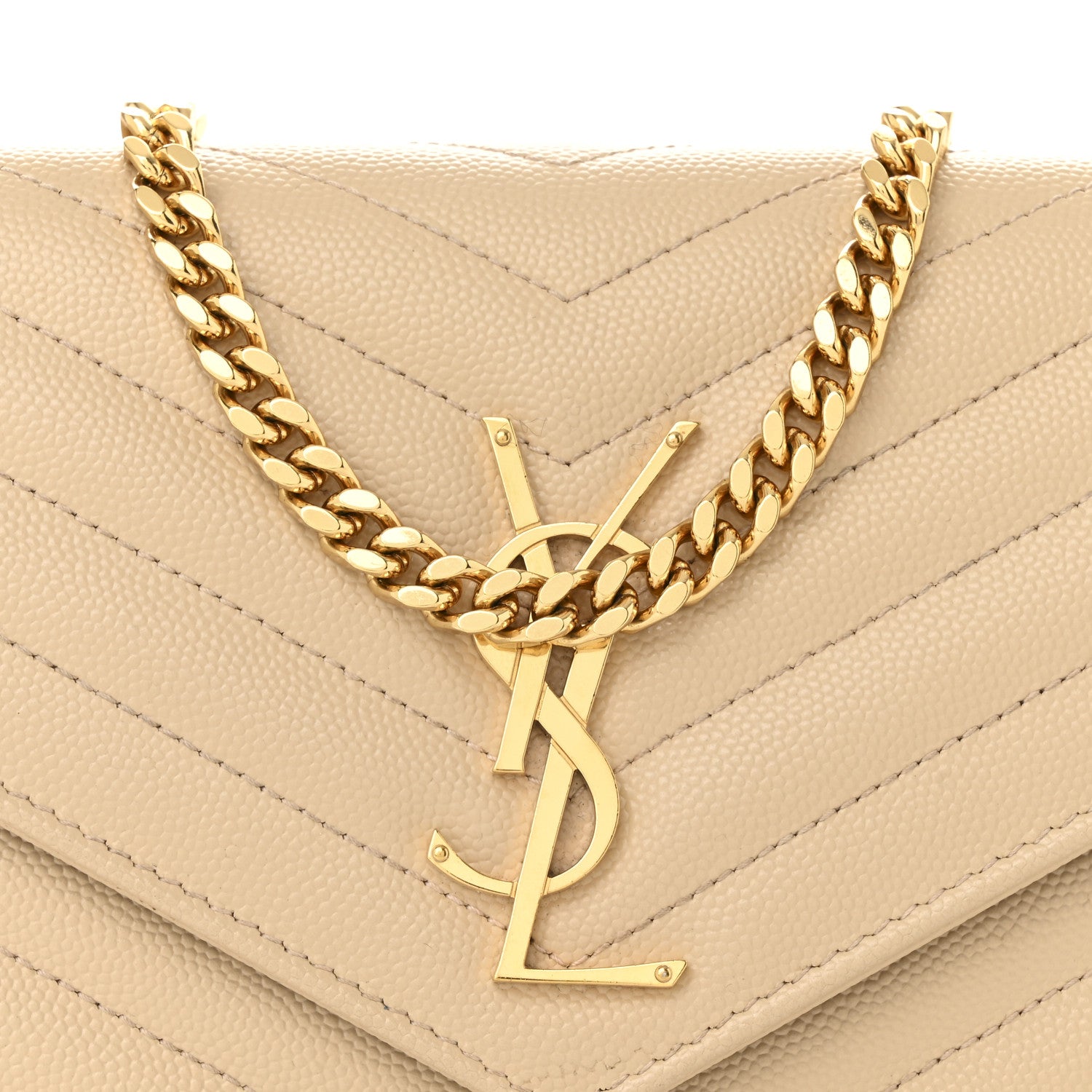 Saint Laurent Grain De Poudre Matelasse Chevron Monogram Chain Wallet Nude Powder 8 of 13